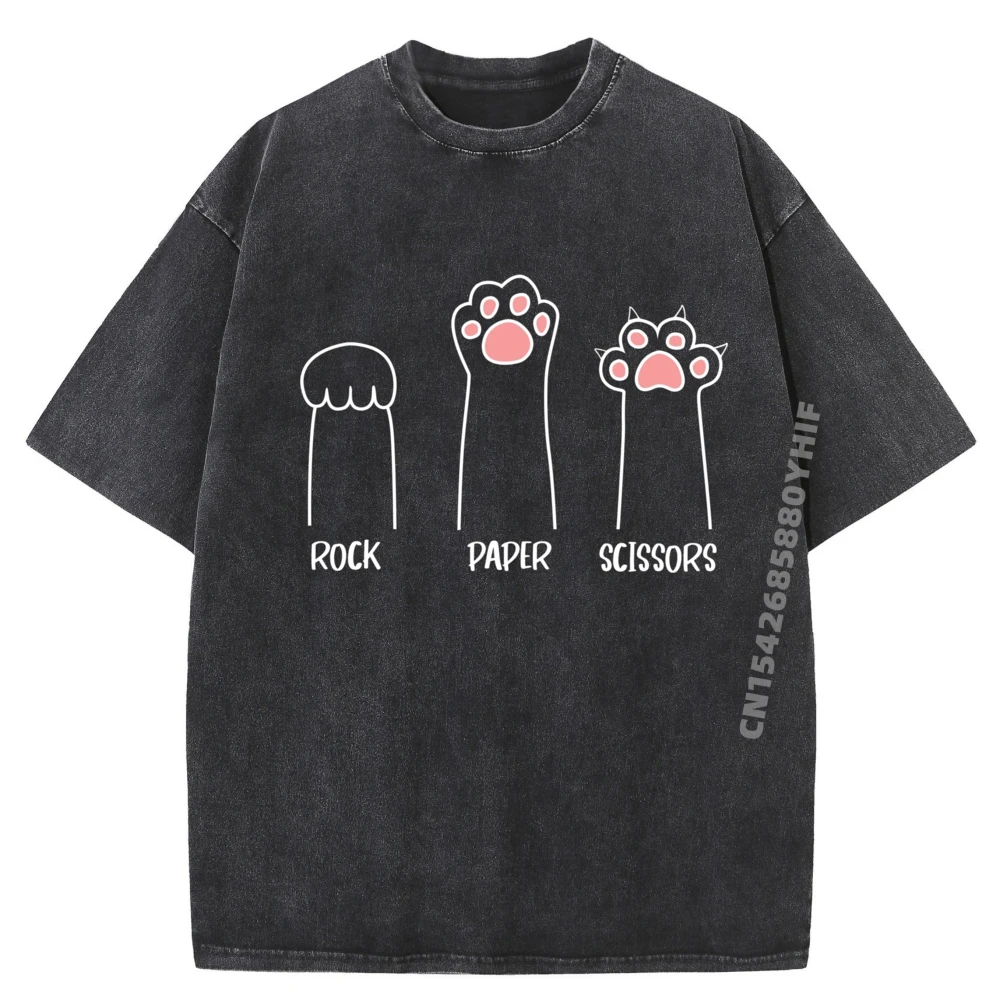 

Rock Paper Cute Paw Men T-shirt Newest Printed On Cotton Fabric Comfortable Adult Tees Retro Washed Tee Shirt Christmas