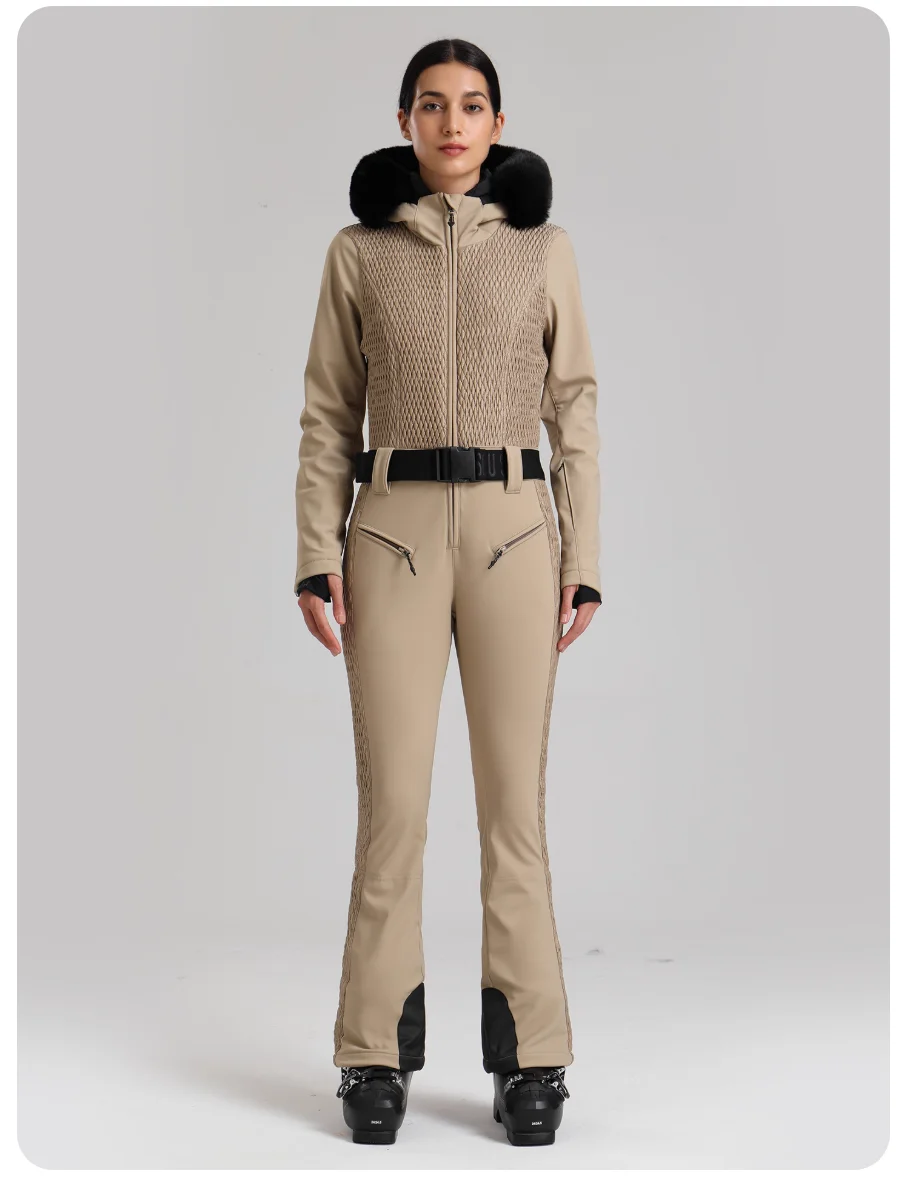 

Gsou Snow Women's One-Piece Ski Suit Professional Waterproof Warm Insulated Snow Jumpsuit with Stretchable Slim Ski Fit Gear