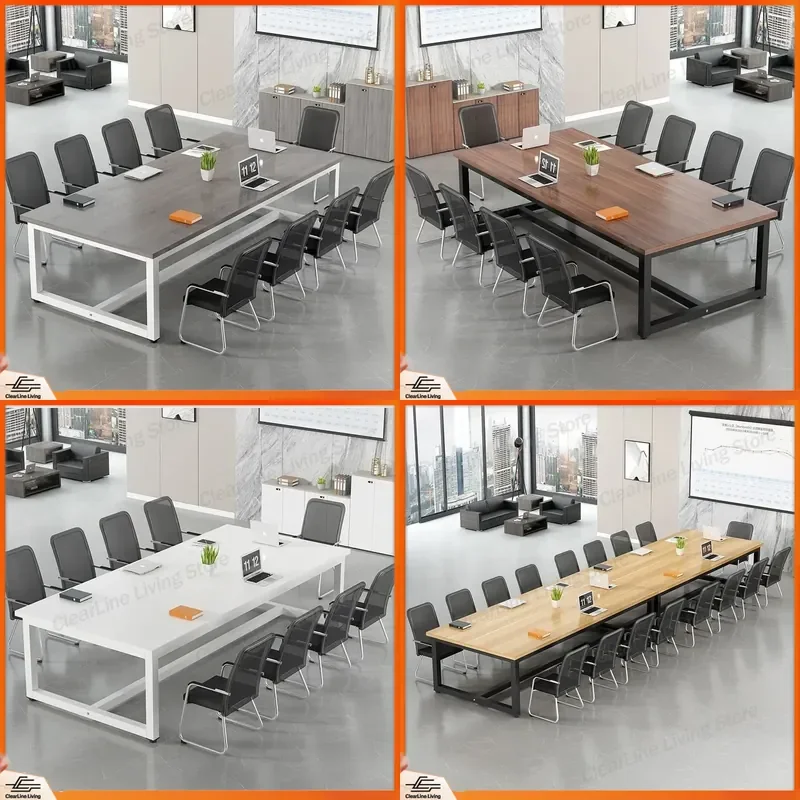 Modern Conference Table Long Staff Training Workbench Simple Negotiation Desk with Chairs Steel Frame Computer Table Office