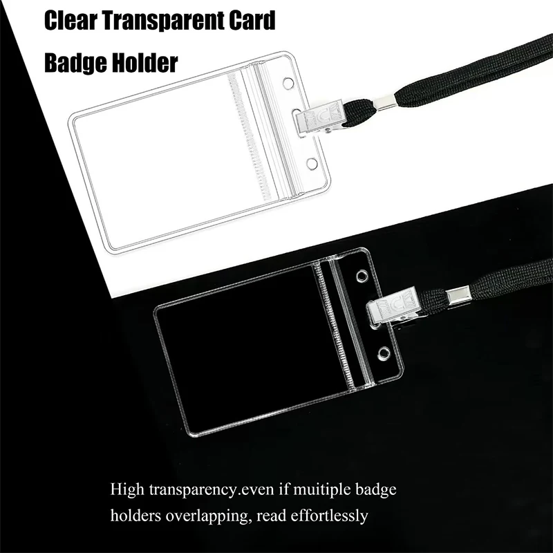 10/50Sets Transparent Card Holder Metal Clip Rope Work Vertical Style Holder High-quality ID Card Holder Badge Sealed Waterproof