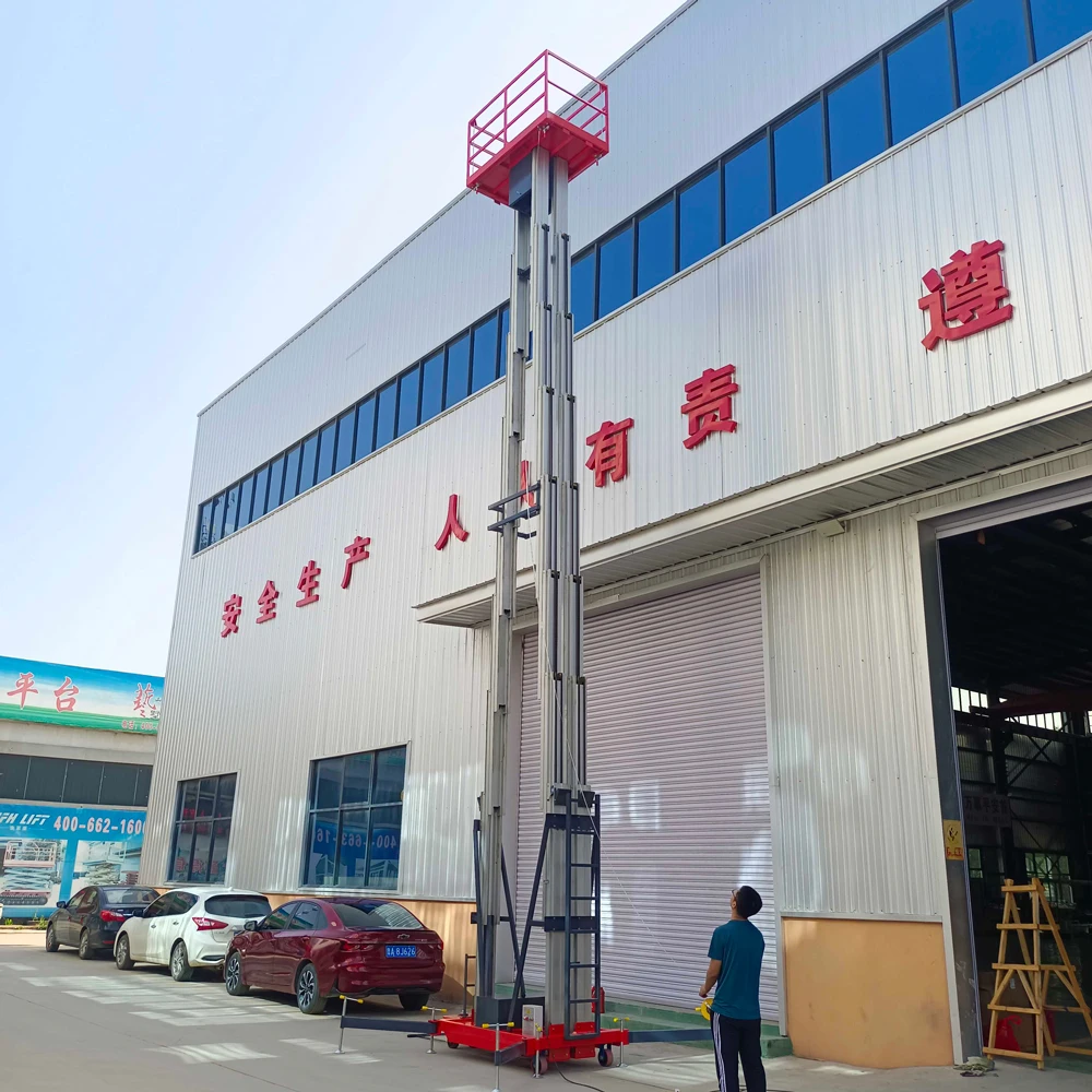 Customized Factory Price 4-14m Light Weight Manual Aerial Working Hydraulic Mast Lift Double-mast Aluminum Alloy Lift Platform