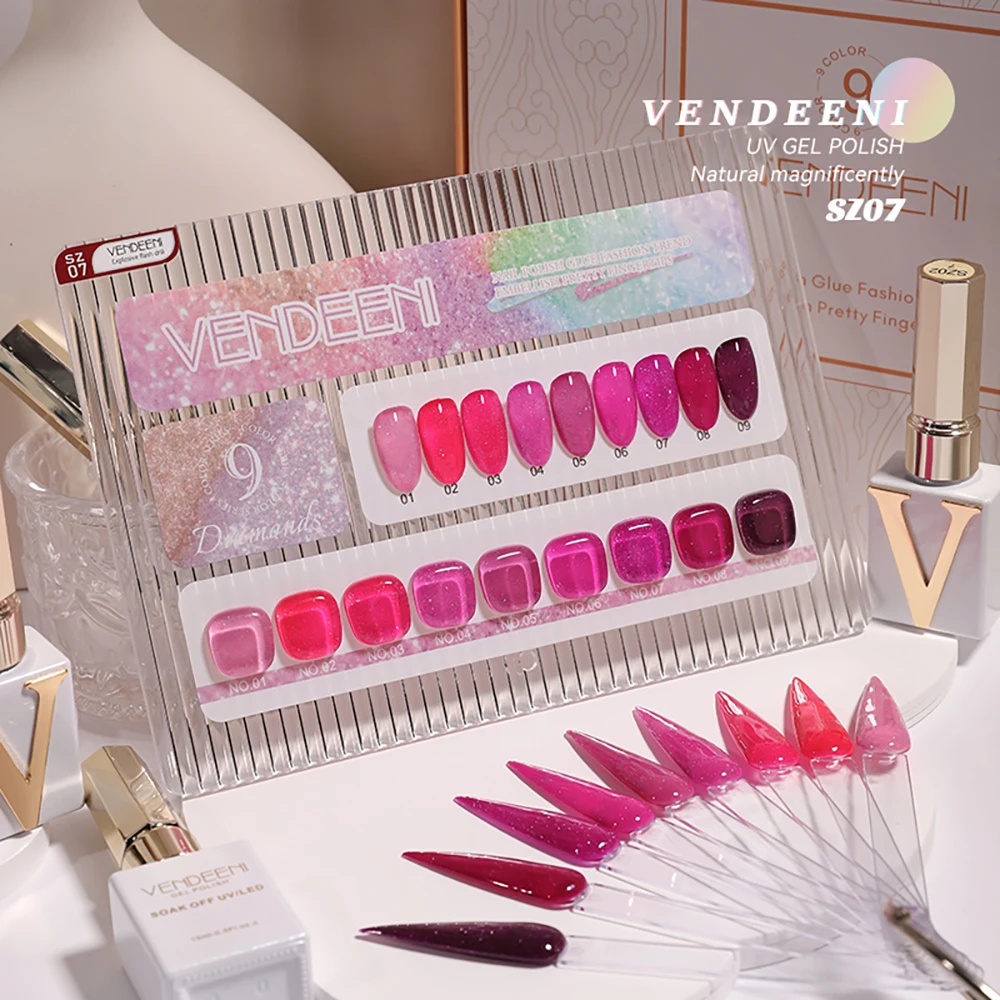 Vendeeni 9 Farben Rosenrot Pink Glitzernder Diamant-Gel-Nagellack UV Soak-Off Gel-Lack Semi-Permanenter Gel-Lack – Detail 9