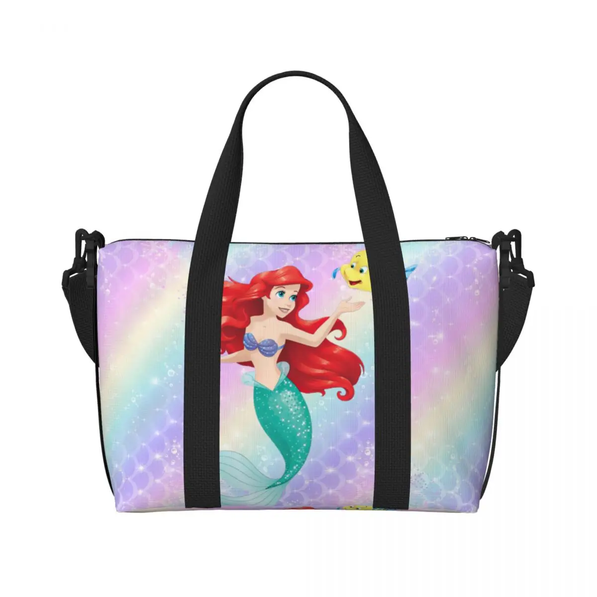 

Custom The Little Mermaid Beach Tote Bag Women Extra Large Gym Carry On Classical Anime Travel Shopping Bags