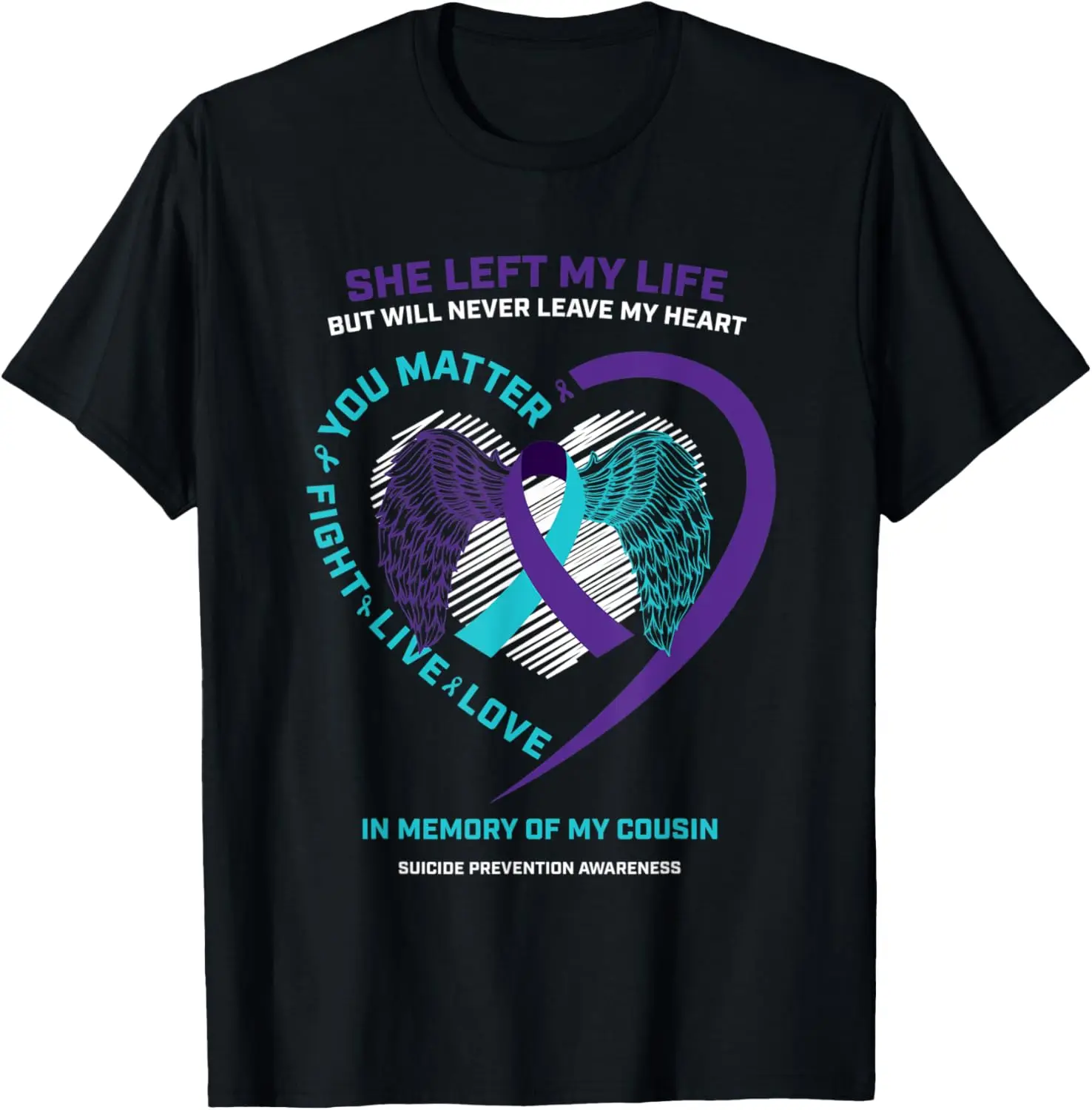 Wings Ribbon In Memory Cousin Suicide Prevention Awareness T-Shirt