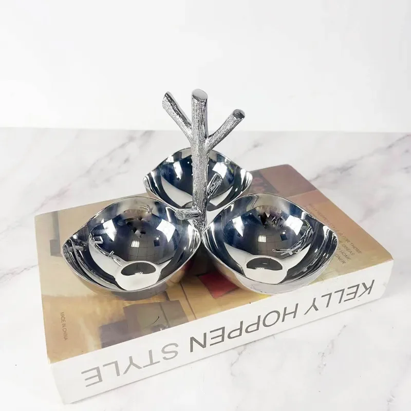 【Premium】3-grid Stainless Steel Tableware, Circular Appetizer Bowl Set, Dessert Plate, Service Plate, Appetizer, Seasoning Bowl