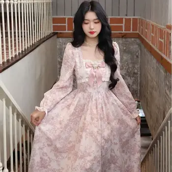 Söt och fin långärmad klänning i fransk stil, damer med fyrvägsstretchigt innertyg, höstens nya klänning i sagosystem 10 best sales Knit maxi - №8