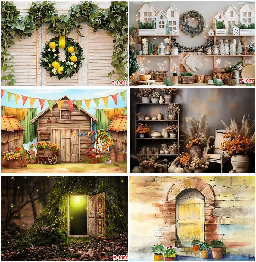 Wooden Cabin Photography Backgrounds Kitchen For Kids Birthday Cake Smash Newborn Family Portrait Backdrops Studio Photocall