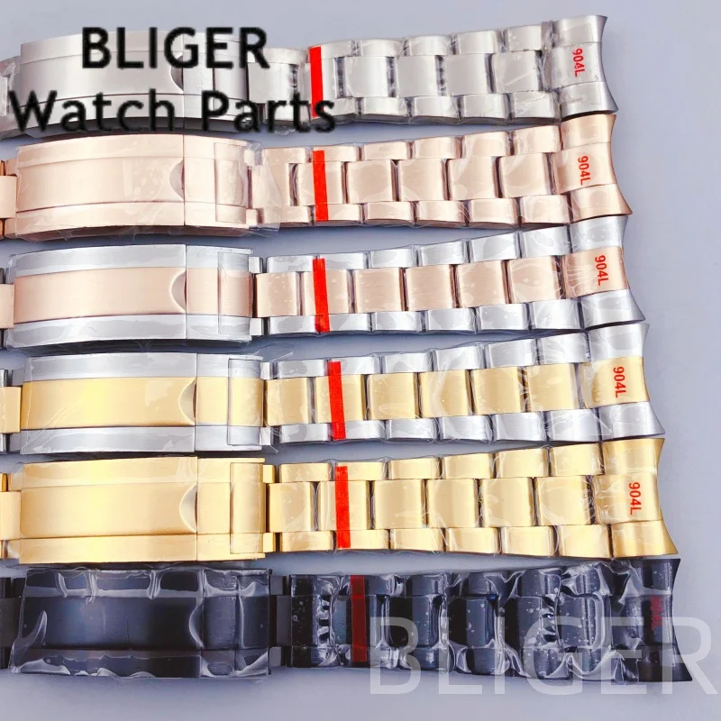 BLIGER 21 мм мужской высококачественный браслет из нержавеющей стали 904L, золото, розовое золото, серебро, черный браслет для часов, подходит для корпуса часов 44 мм, ремешок Oyster