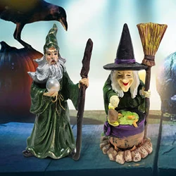 Halloween Resin Statue Wizard And Witch Sand Table Figurine Ornaments For Household Themed Parties Indoor Decorations