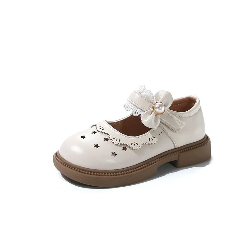 

Sweet Girls Princess Leather Shoes Stars Hollow-out Elegant Children Fashion Flat Shoes Ruffled Edge Bowknot Kids Party Shoes