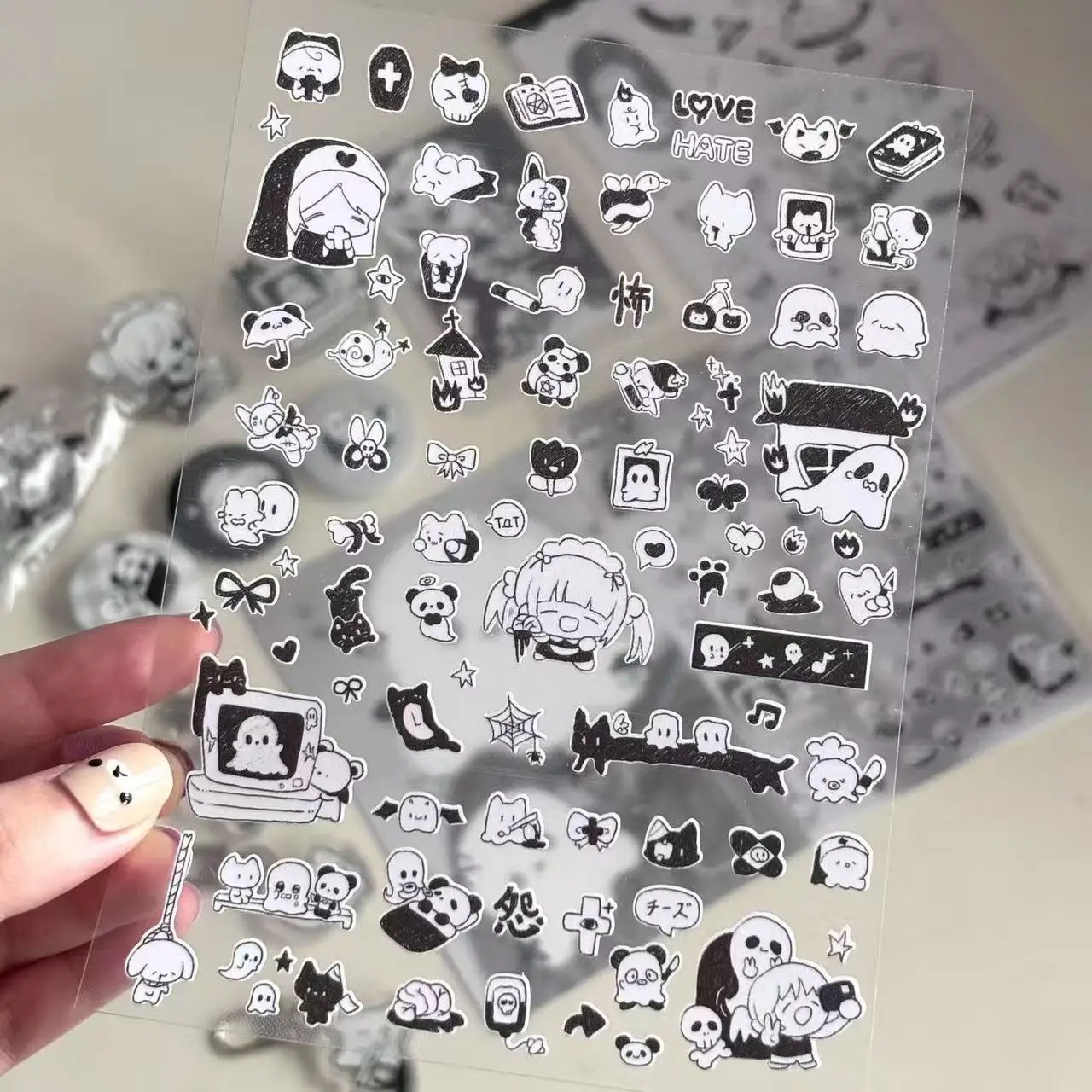 Kawaii Stickers Black and White Little Ghost Nail Art Stickers Flat Diy Guka Hand Account Material Stickers Cute Nail Decoration
