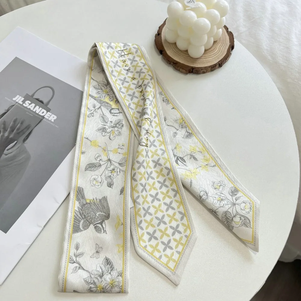 Trendy Versatile Satin Silk Ribbon Scarf Fresh Floral Long Thin Bag Strap Narrow Hair Tie for Women