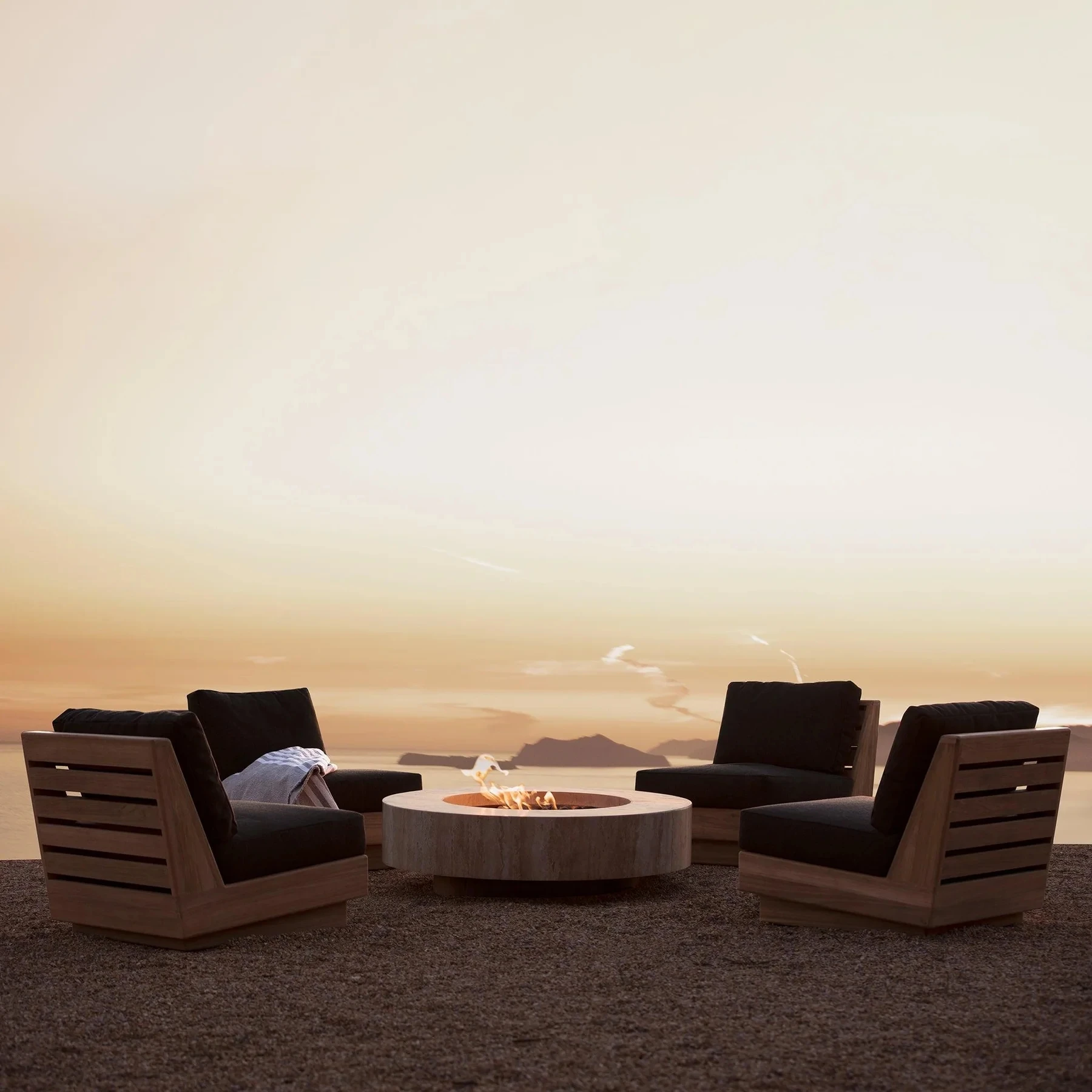 -Garden furniture Outdoor simple and elegant round edge teak frame fire table