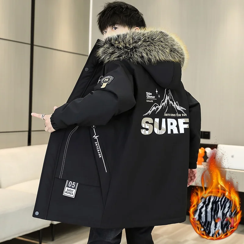 

New Autumn and Winter Men's Mid-Length Fleece-Lined Thickened Fashionable Versatile Stylish Men's Warm Cotton Coat