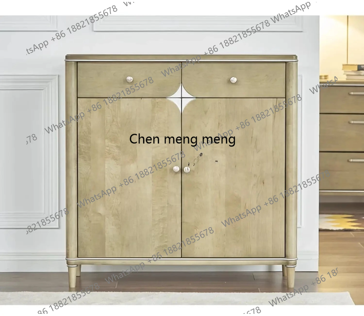 Light luxury shoe cabinet All solid wood storage porch storage foyer cabinet 2 doors water-based paint