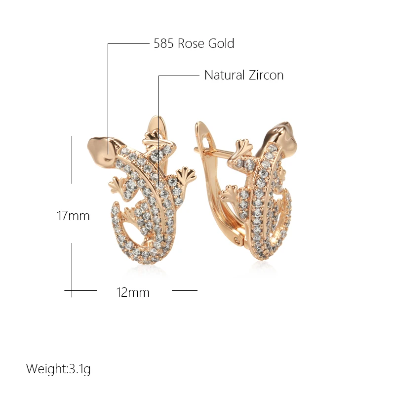 Kinel New Unusual 585 Rose Gold Lizard Earrings Daily Women  Fashion Animal Jewelry Covered With Natural Zircon Drop Earrings image 2