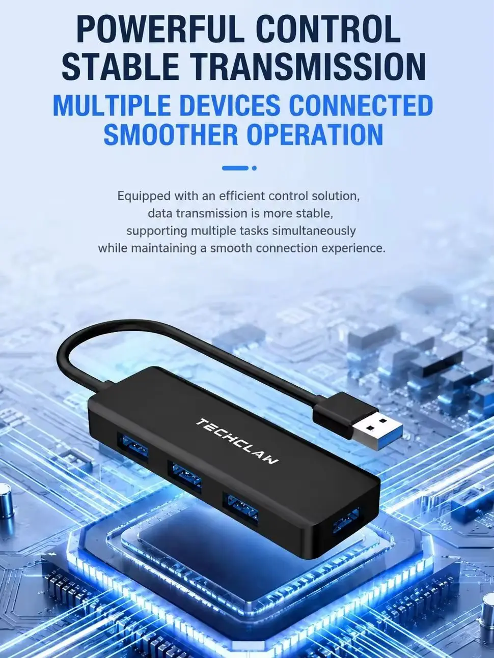 TECHCLAW Hub USB 3.2 z 4 portami USB-A, rozdzielacz USB o szybkości 5 Gbps, przenośny wieloportowy ekspander USB do laptopów i komputerów PC — zdjęcie produktu 7