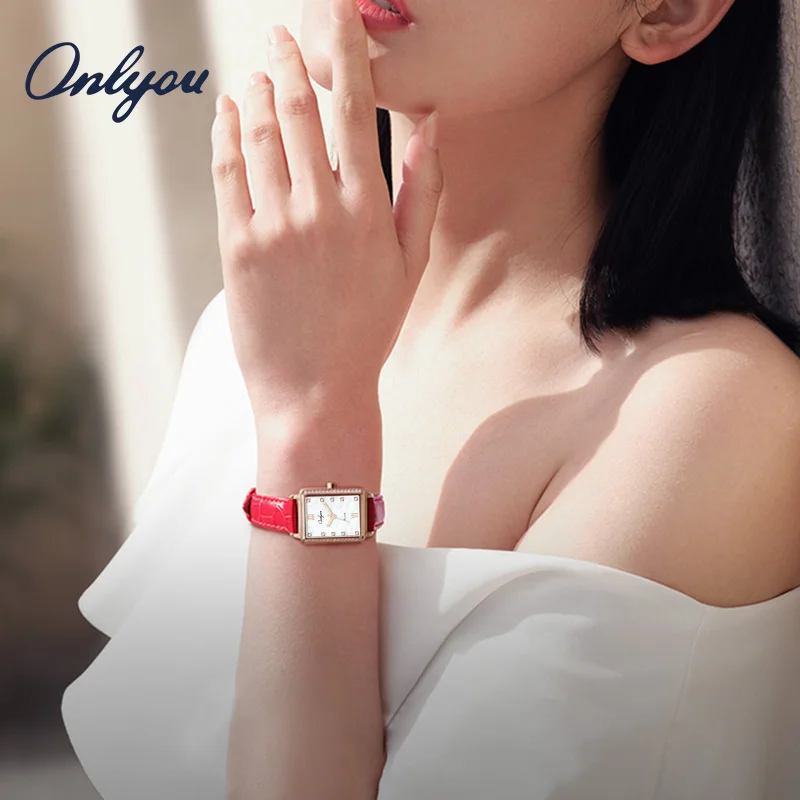 

ONLYOU Luxury Square Dial Womens Quartz Watch,with Stainless Steel/Genuine Leather Strap,Elegant and Simple Waterproof Timepiece