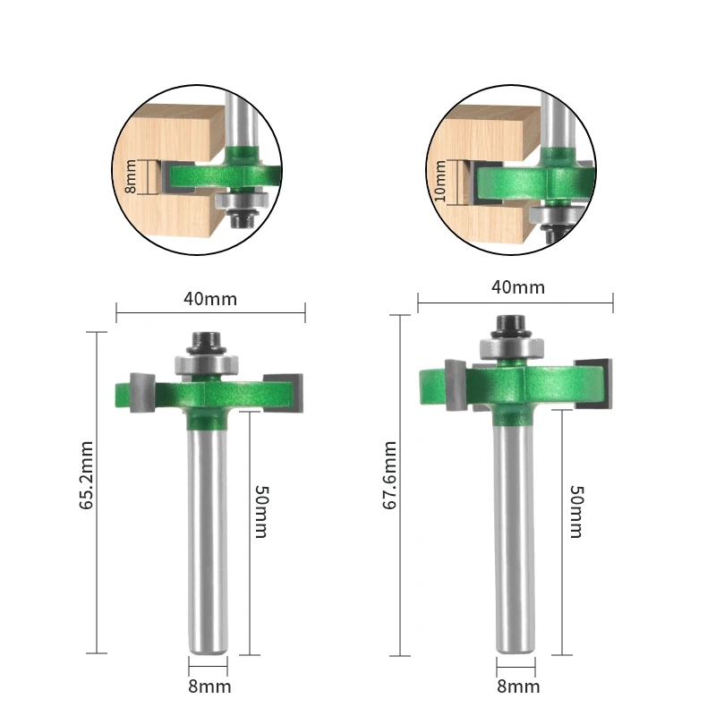 YUSUN 1PC 8MM Shank Three Carbide T Type  Slotting Cutter Bit With Bearing  Z3 Rabbeting Milling Cutter Woodworking Tools