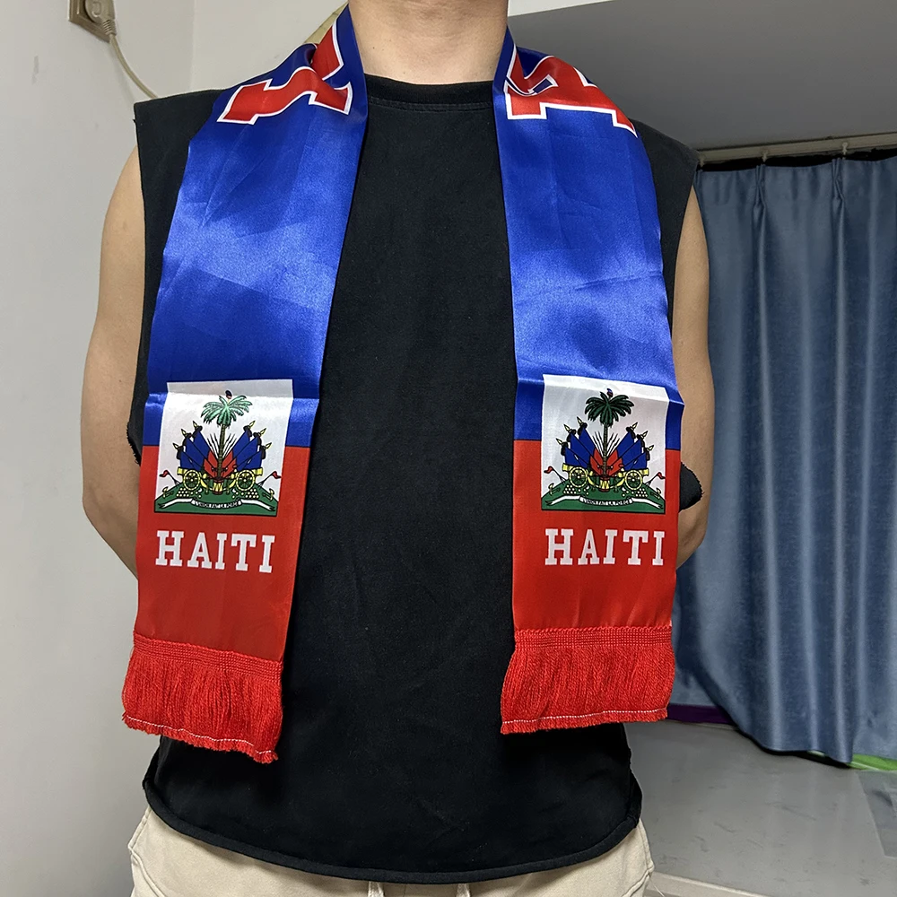 Cachecol Haiti 14x135cm com Impressão Dupla Face da Bandeira do Haiti em Cetim, Adequado para Eventos Esportivos da Copa de Futebol 2026