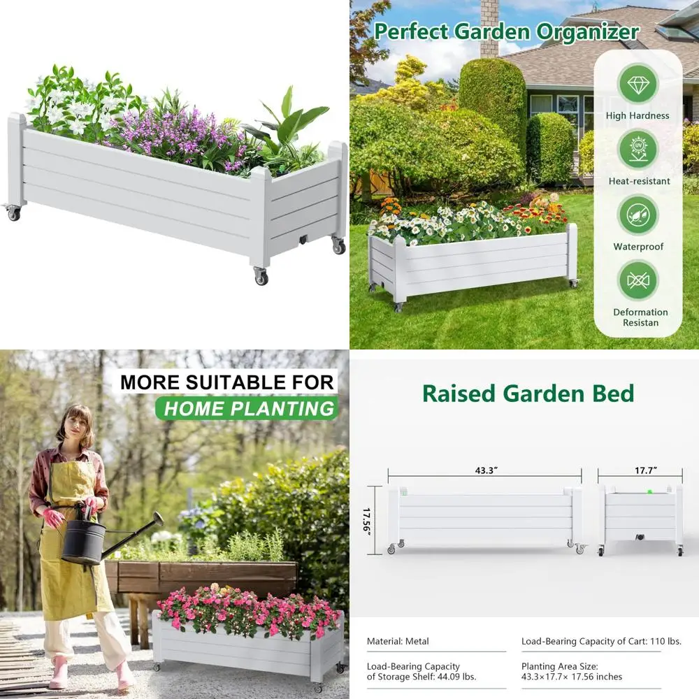 صندوق زراعة فناء كبير من الراتنج في الهواء الطلق مع أرجل وتصميم مقسم، حامل سرير حديقة مرتفع مع قابس تصريف للعناية بالنباتات