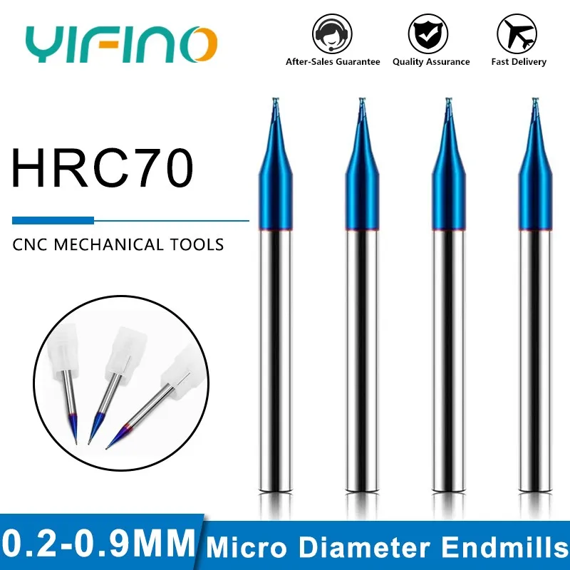 YIFINO Blue Nano Coating Tungsten Steel Milling Cutter HRC70 Micro Diameter Milling Cutter Flat End Ball Cutter CNC Cutters Tool