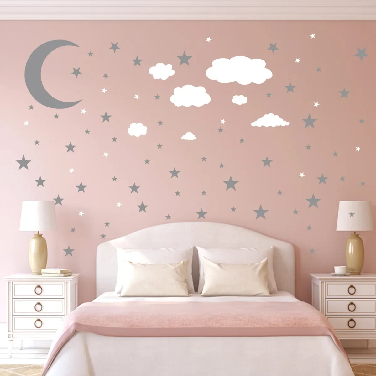 2024 Golden Silver Star Moon White Cloud Wall Decorative Stickers Free Diy Baby Room Sofa Wall Bedroom Wall Layout Kids Gift