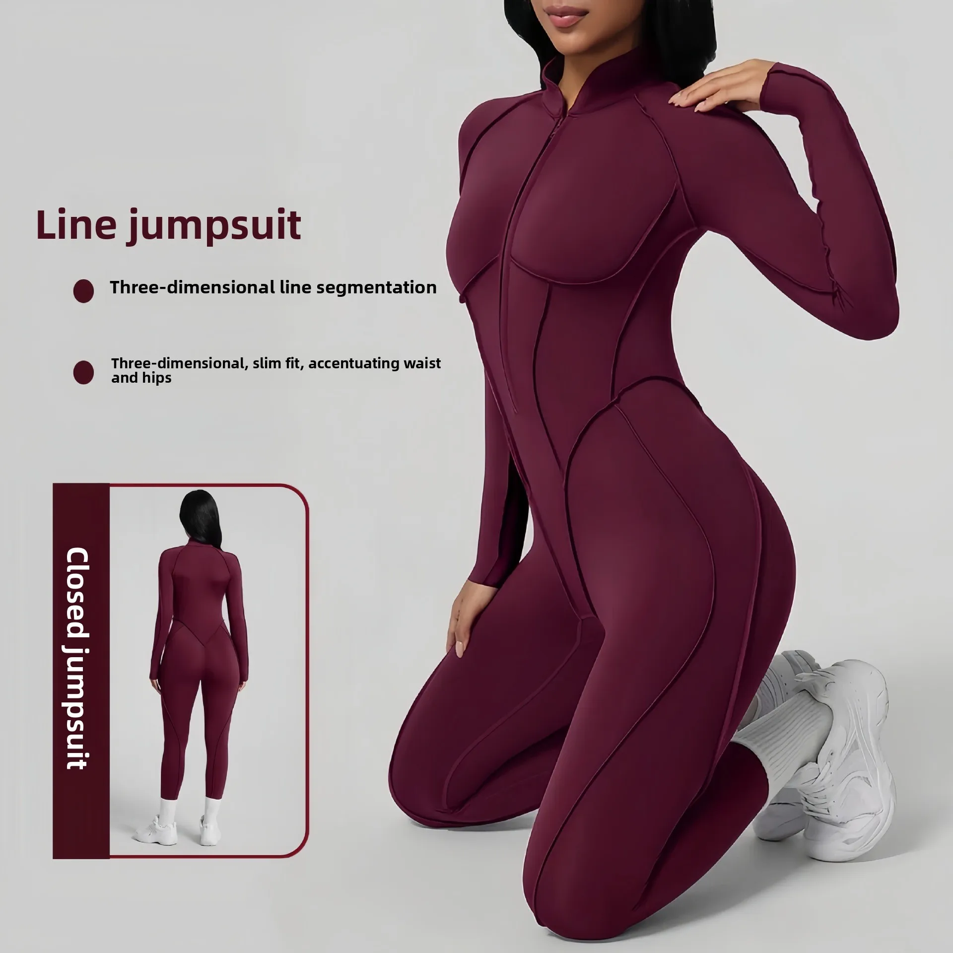 

One-piece suit Naked yoga Jumpsuit Zipper long-sleeved tight breathable Gym Outfit t women's high-intensity exercise onesie