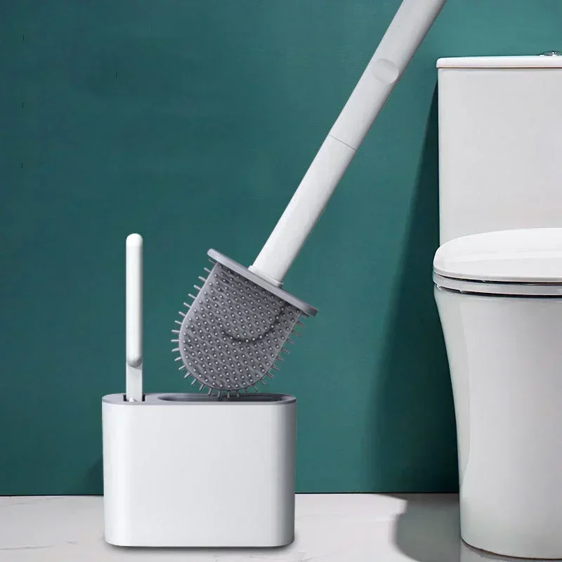 ซิลิโคนแปรงห้องน้ําแปรงทําความสะอาดหัวแบนยืดหยุ่นติดผนังห้องน้ําชามแปรงทําความสะอาดชุดสําหรับ WC ห้องน้ํา