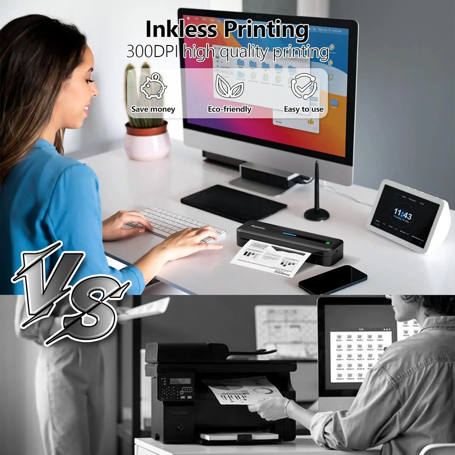 Phomemo M832 kertas termal 8.5 inci x 11 inci 4 gulungan, kertas Printer huruf US cepat kering kompatibel dengan Printer M08F-Letter M832 M835 M834