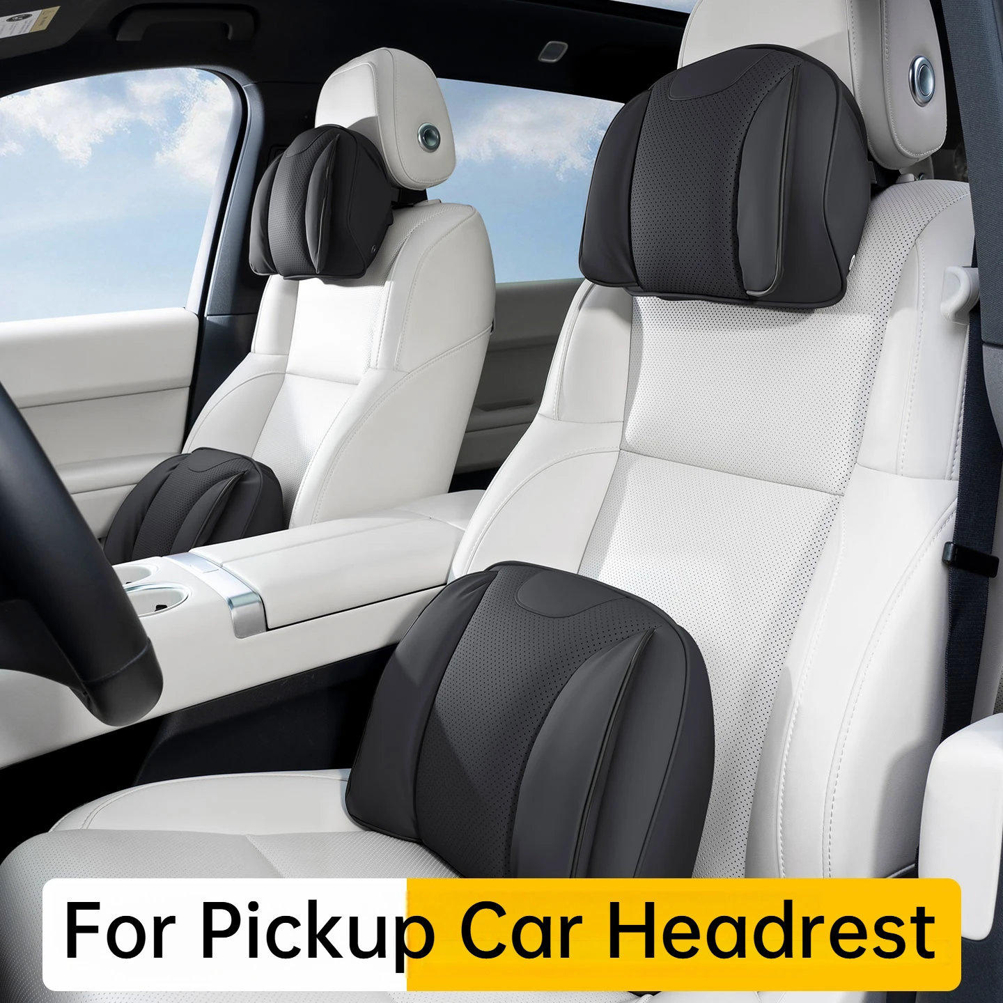 Leather Car Headrest Lumbar Cushion For Pickup F‑150 Ranger Silverado Ram 1500 Sierra Tacoma Tundra Hilux Maverick Accessories