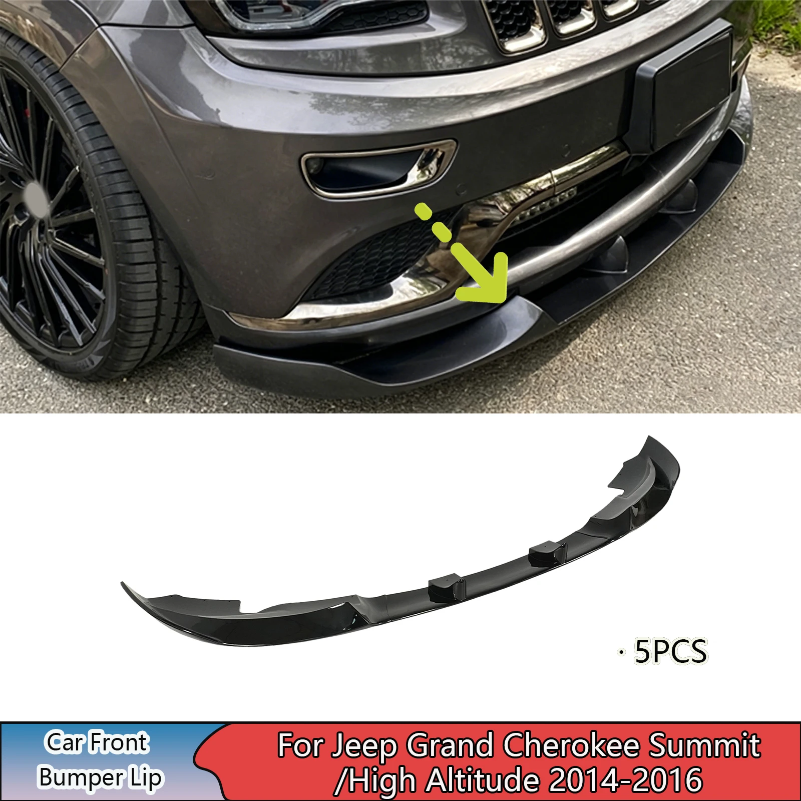 For Jeep Grand Cherokee Summit/High Altitude 2014-2016 Front Bumper Lip Spoiler Car Accessories Glossy Black/Carbon Fiber Style