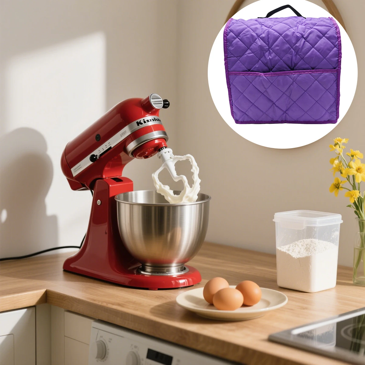 1PC Multi-Color Vertical Mixer Dust Cover, Side Storage Bag, Hand-Held Quilted Polyester Diamond Household Dust Cover