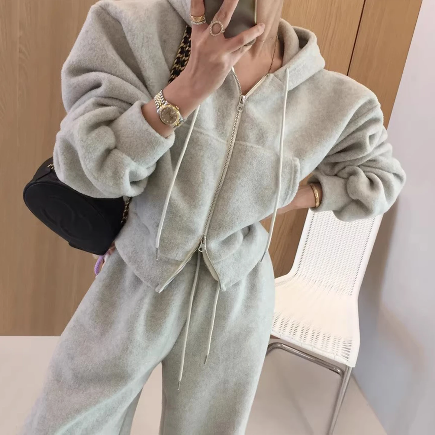 

Faionable Джанет и брюки с капюшоном на двойной молнии, женский зимний наряд с высокой талией, одежда Long Sve