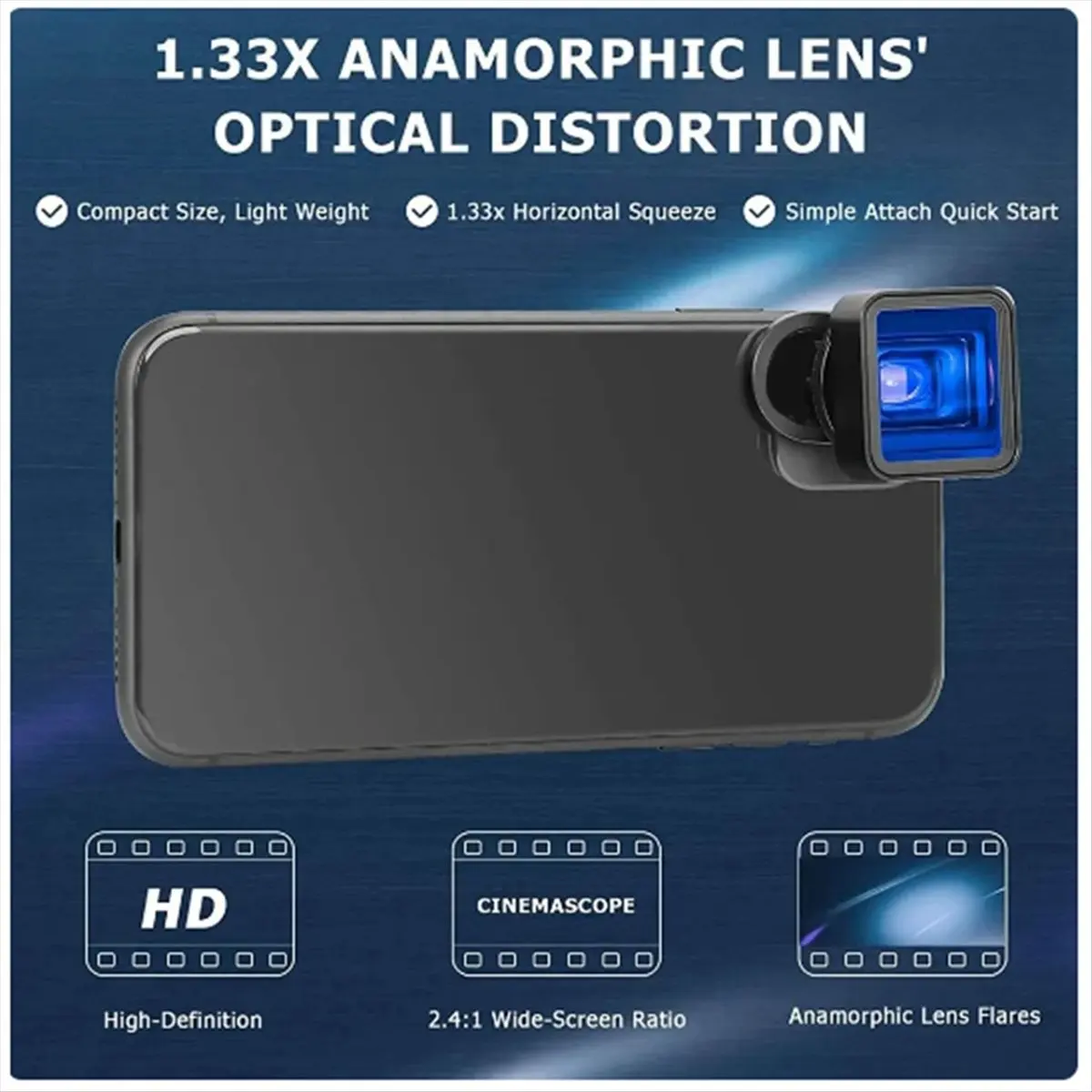 Objectif anamorphique Y65A 1.33X pour la réalisation de films, objectif d'appareil photo pour téléphone portable, objectif vidéo grand écran pour téléphone mobile par l'application Filmic Pro