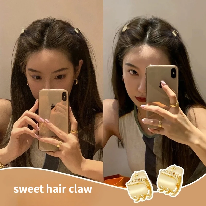 

2pcs Gold Sliver Princess Head Small Hair Claws Korean Fashion Versatile Women Girls Bangs Side Clips Sweet Headwear Accessories