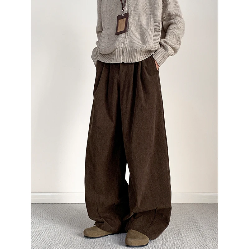 Brown Corduroy Pants Men Fashion Black Casual Pants Men Streetwear Hip-hop Loose Wide Leg Pants Mens Vintage Trousers M-3XL