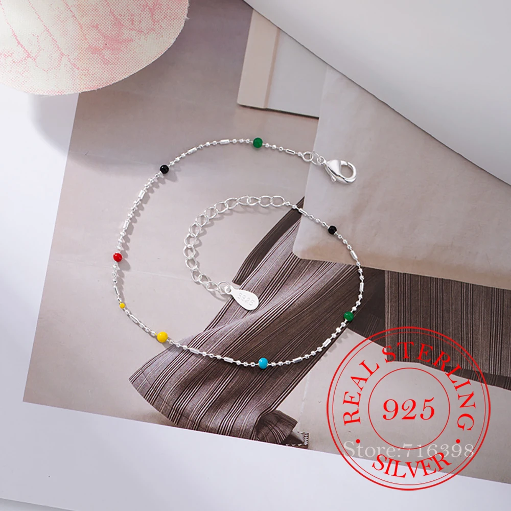 Oryginalna bransoletka ze srebra próby 925 Rainbow Bean dla kobiet Kid Girls Silver 925 Charm Bransoletki Biżuteria pulsera hombre