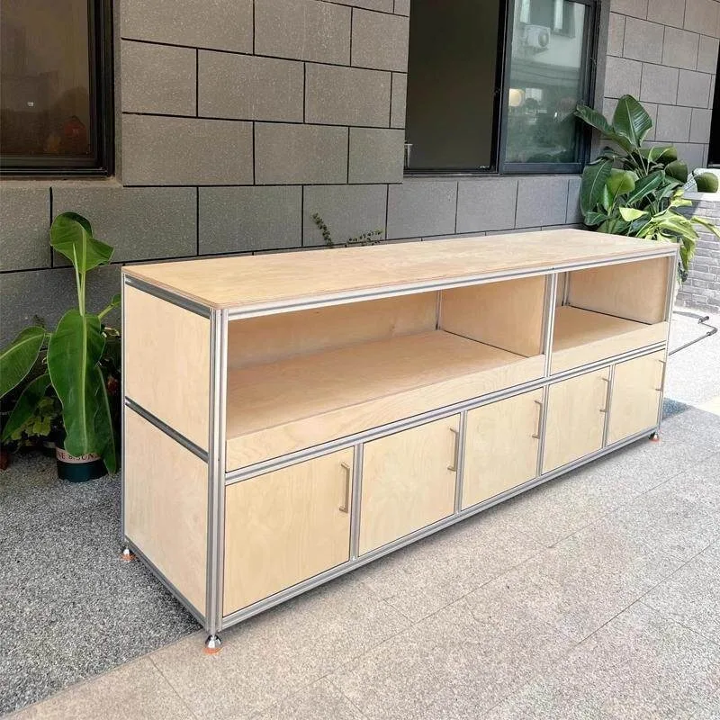 Nordic birch aluminum profile side cabinet, locker, light luxury modern living room multi-layer TV module combination cabinet