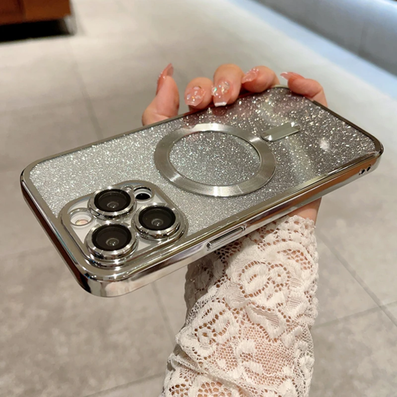 Für Magsafe Plating Gradient Glitter Clear Case für iPhone 14 Plus 11 12 13 Pro Max Weiche Silikon Magnetische Drahtlose Lade Abdeckung