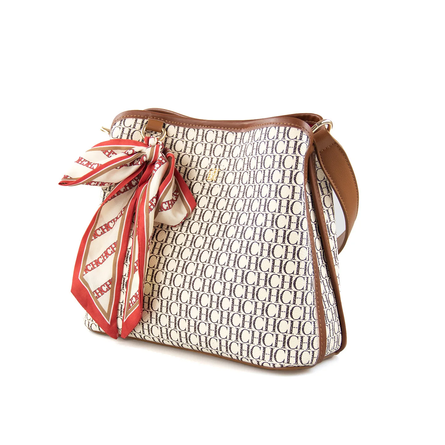 CH Vintage Women's Embossed Crossbody Bag Floral Letter Print with Scarf Decoration European American Style Shoulder Bag