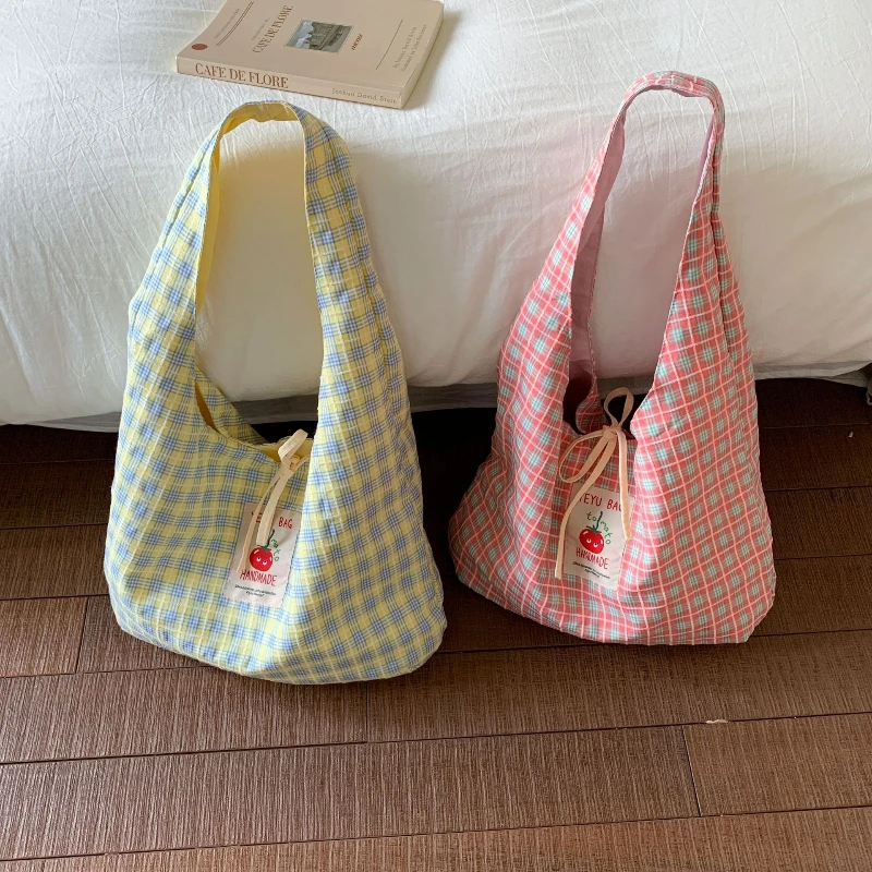 Cartoon Tomato Standard Plaid Vest Bag Large-Capacity Student Class Double-sided Backpack Fashionable Versatile Shoulder Bag