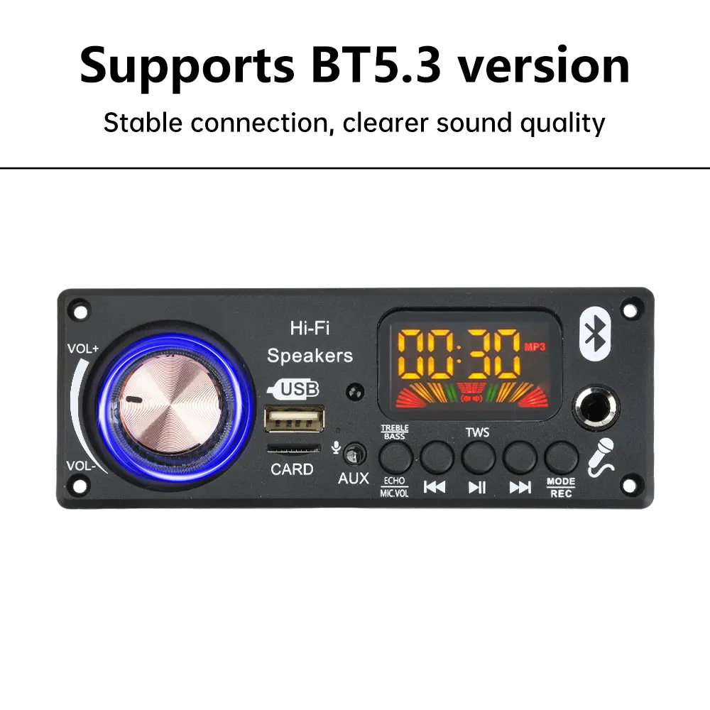 DC12V MP3 Bluetooth Decoder Board BT5.3 Amplifier Car Audio DIY Music Player FM Radio Module RGB TF AUX USB Mic Record WAV APE image 4
