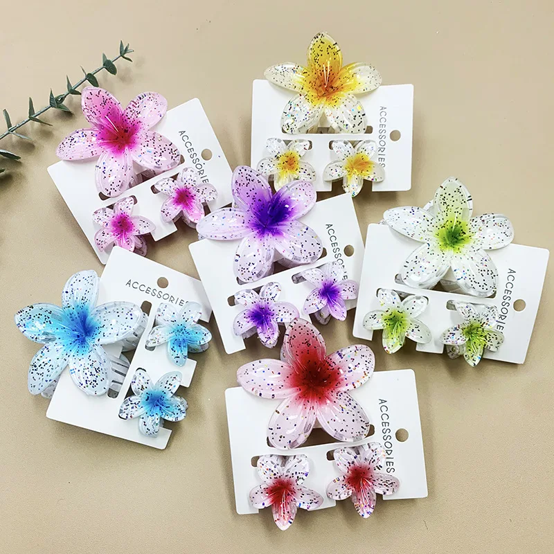 

3Pcs/set Elegant Shiny Glitter Colorful Flowers Hair Clip Hairpin Hair Claw Crab Clamp Barrettes For Women Girl Hair Accessories