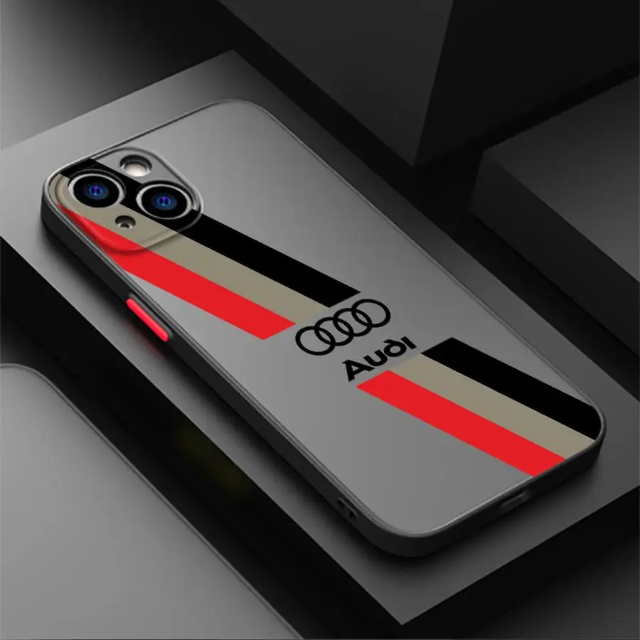Custodia per Apple iPhone 11 13 Pro 11 Max 16e 15 XR 12 Mini XS 14 16 Bordo nero Shell Auto A-Audi Logo