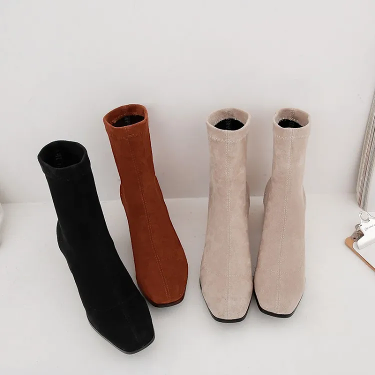 Big Size  11 12 boots women shoes ankle boots for women ladies boots shoes woman winter Square head solid color sleeve