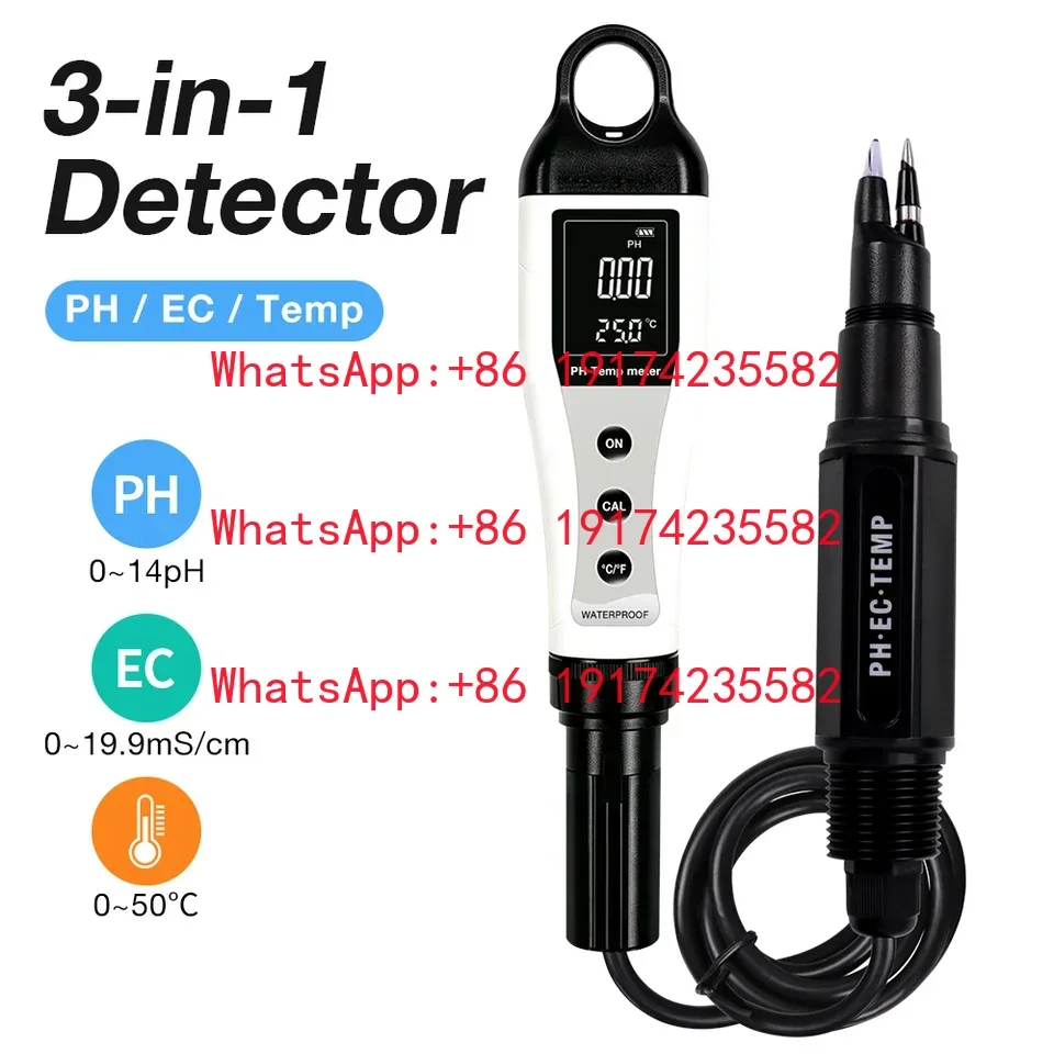 Food Digital Precision PH Meter 0-14pH 0-1999mS/cm High Accuracy Waterproof 3-in-1 PH EC Tester For Food Dough Meat Skin Fruit