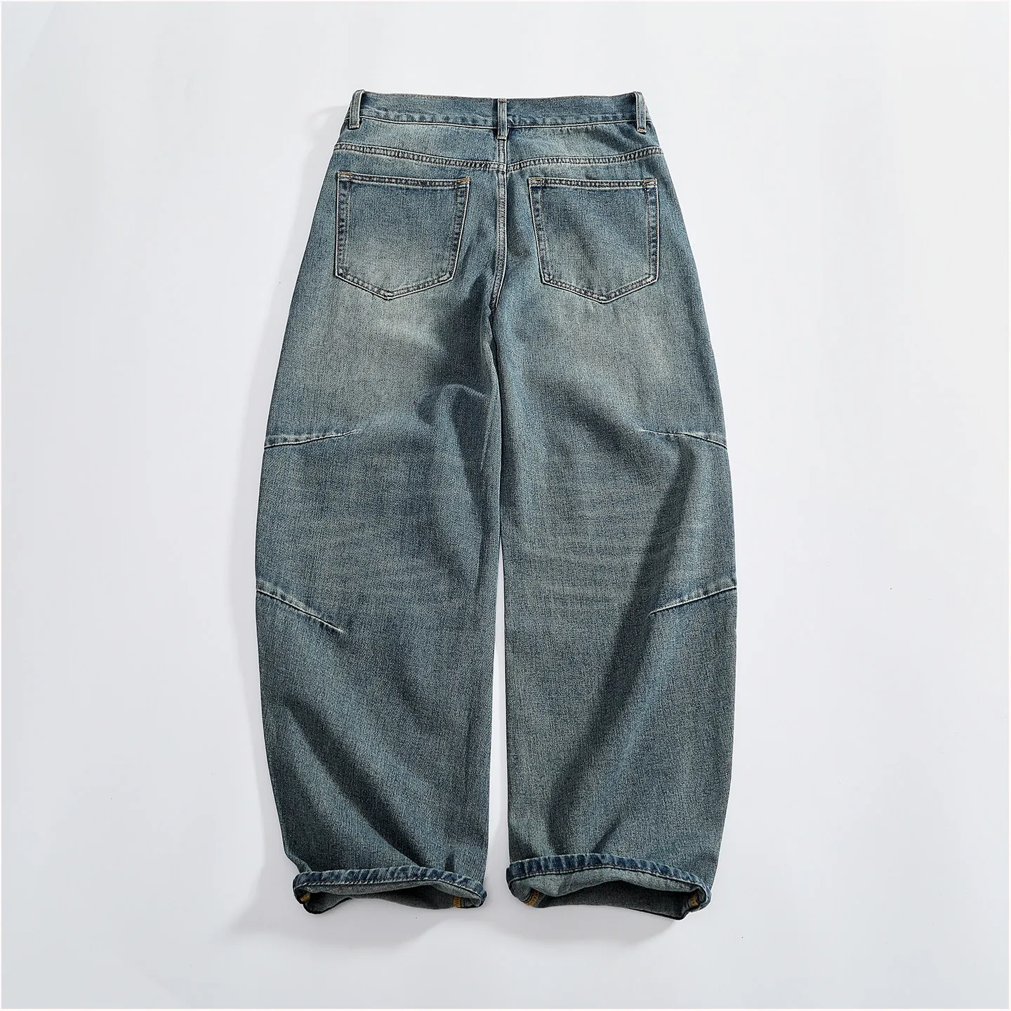 2026 Autumn New American Retro Comfortable Curved-knife Wide-leg Jeans Men's Fashion Washed Multi-pockets Loose Casual Trousers