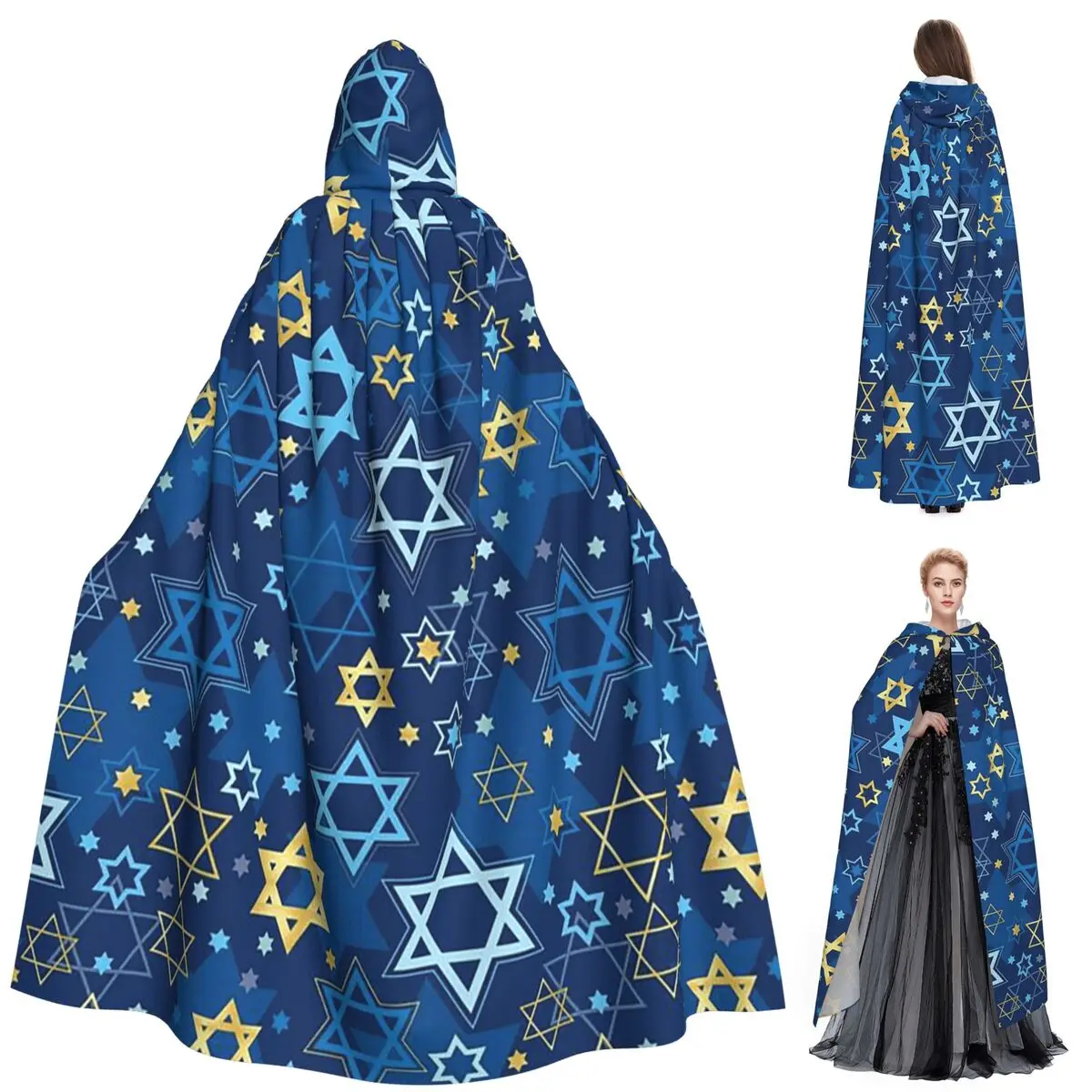 

Длинный плащ с капюшоном и принтом звезды Давида, средневековый костюм ведьмы, накидка для косплея, пальто на Хэллоуин для взрослых, унисекс