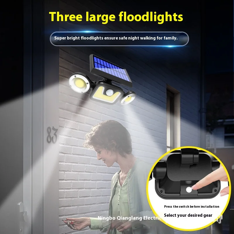 

Outdoor Solar Wall Light Led Triple Head Rotatable Waterproof Body Sensor Street Lights Spotlight For Garage Garden Road Lamps